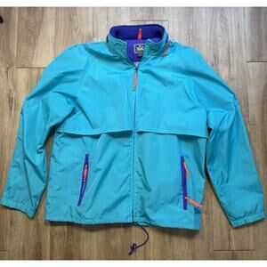 Mens Size Large Vintage 90s Woolrich Turquoise W/purple Trim Zip Up Windbreaker